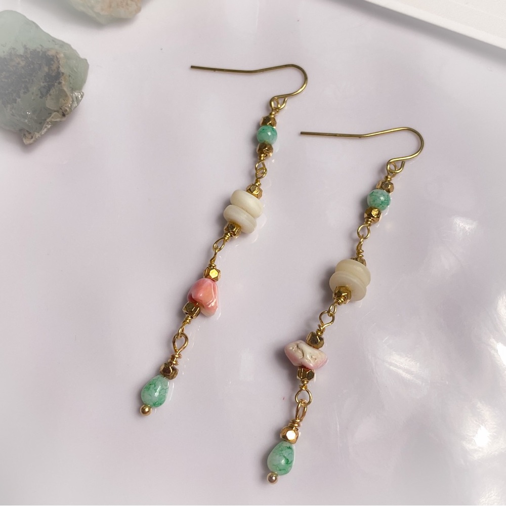 22. Blue, Pink and White Dangle Earrings